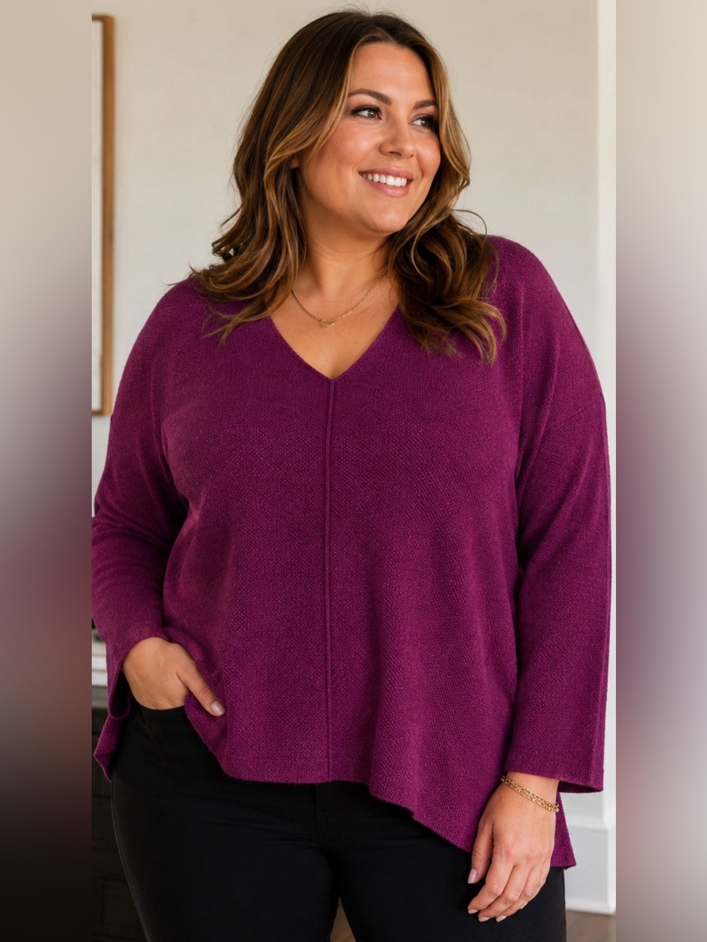 J.Jill Textured Knit Top / Sweater – Plum – Women’s (J by J.Jill) sz large
